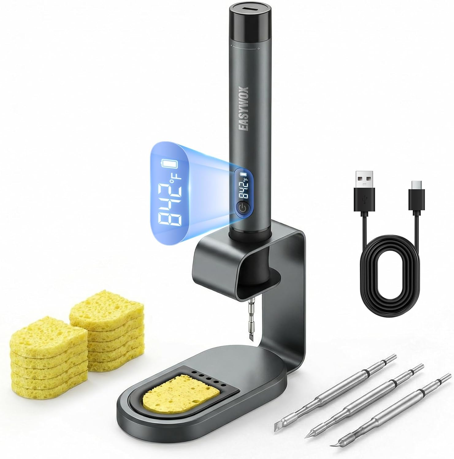 Soldering Iron Kit, Cordless Soldering Iron with Stand, 7S Fast Heating (392°F- 842°F), Auto Sleep/Off, 3 Precision C210 Soldering Tips, Portable Soldering Pen for Precision Repair, DIY, Black