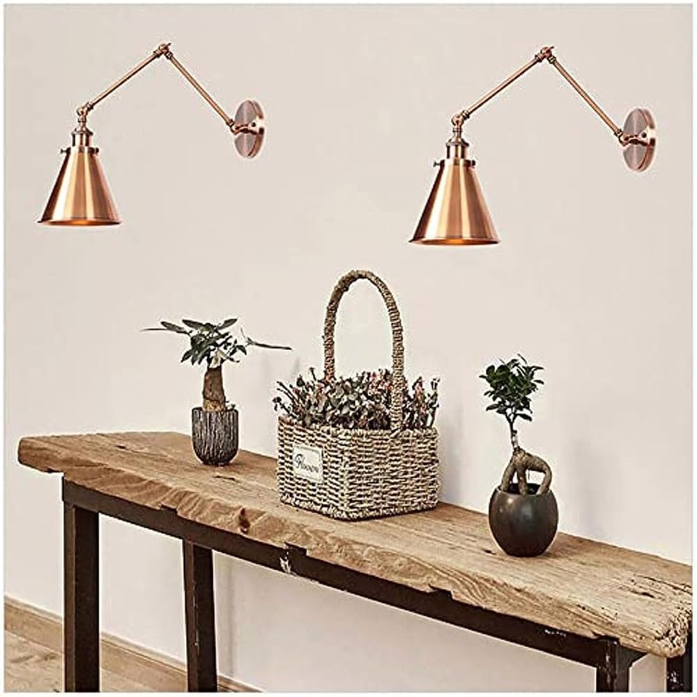 Applique da Parete Stile Rustico, Lampada da Comodino Industriale con Braccio Regolabile in Metallo, Applique rustiche oscillanti per Ingresso, Hall, Cucina, Camera da Letto, soggi