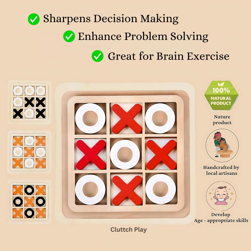 Buy Wooden Tic Tac Toe XOXO Game Mind Challenging Cross and Zero