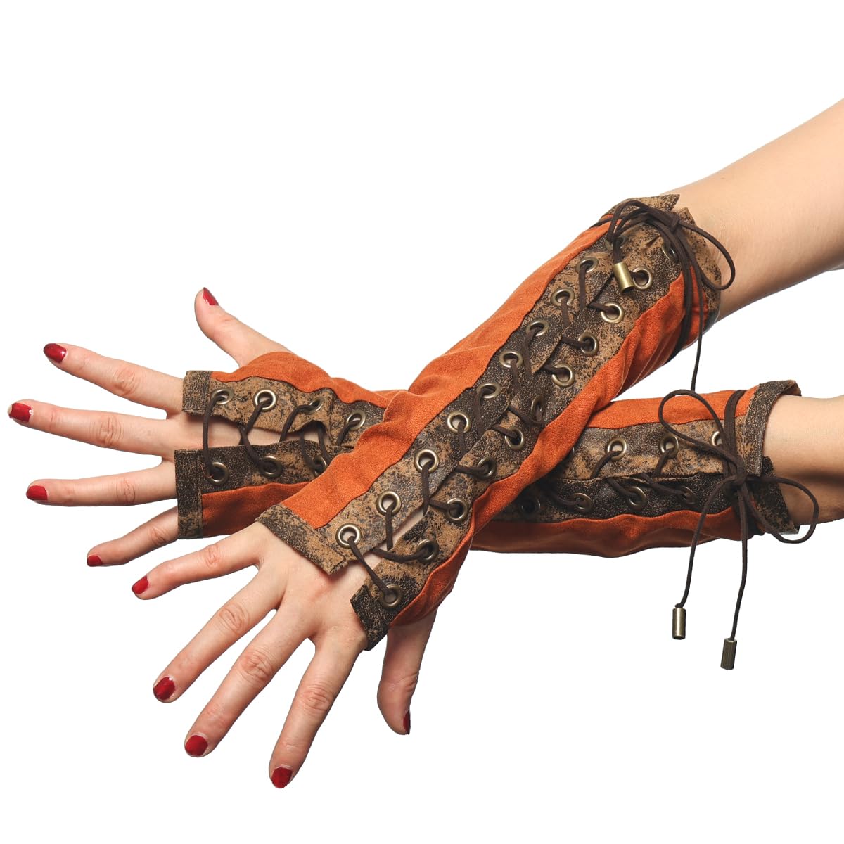 BPURB 1 Pair Women's Steampunk Fingerless Gloves Elbow Lace Up Gloves for Halloween Costume Cosplay Party — image 1