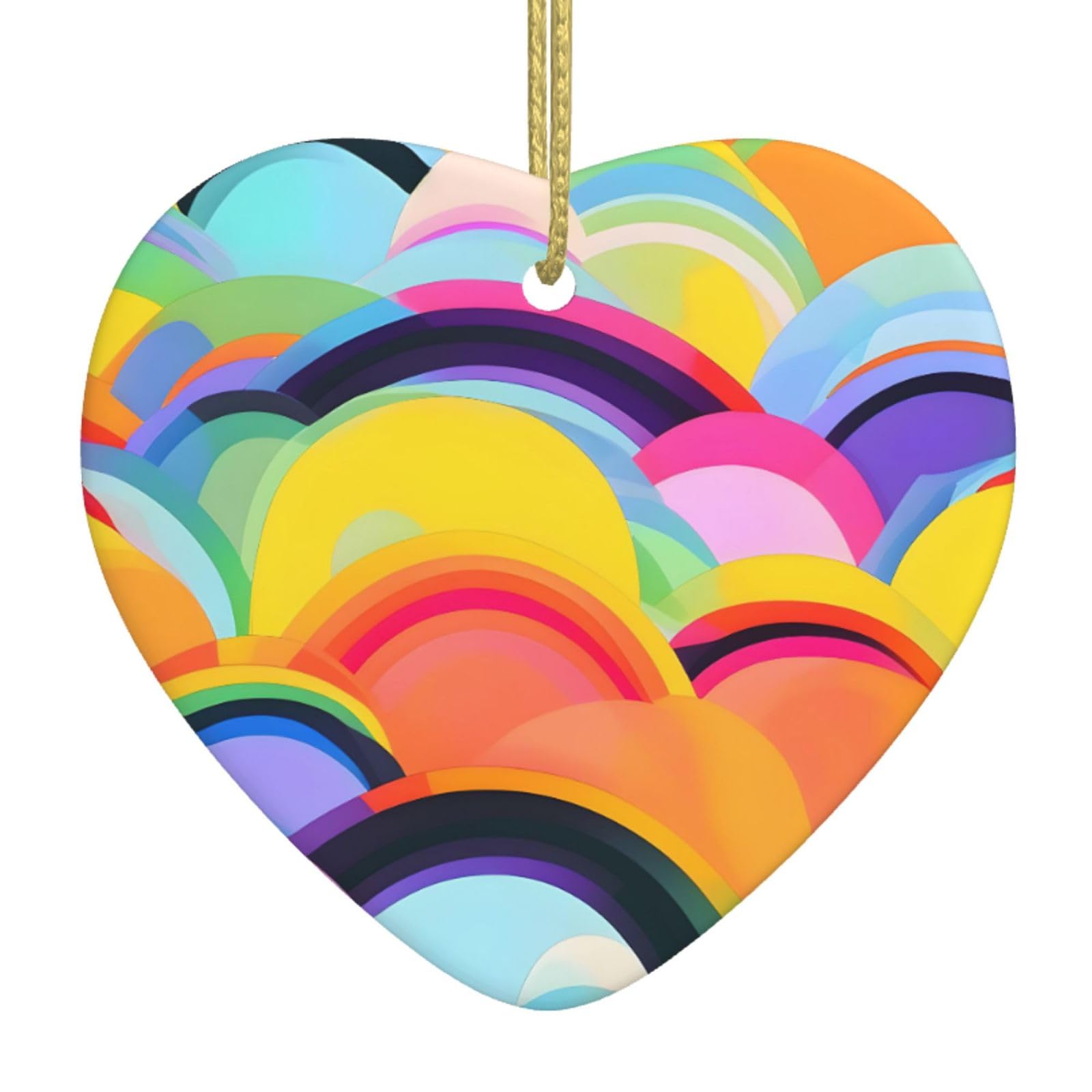 Nbtghga White Rainbow Pattern Print Christmas Ornaments, Ceramic Hanging Ornament, Xmas Tree Decoration, Holiday Home Decor