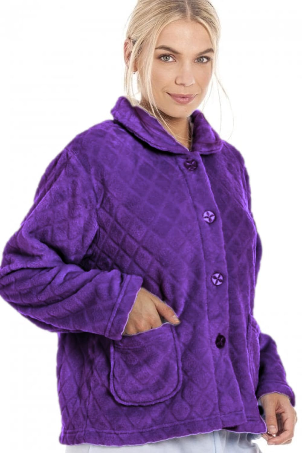 Camille Womens Supersoft Fleece Bed Jacket - Floral Print Luxury Collared Warm Sleep Top - Bouton up & Long Sleeved