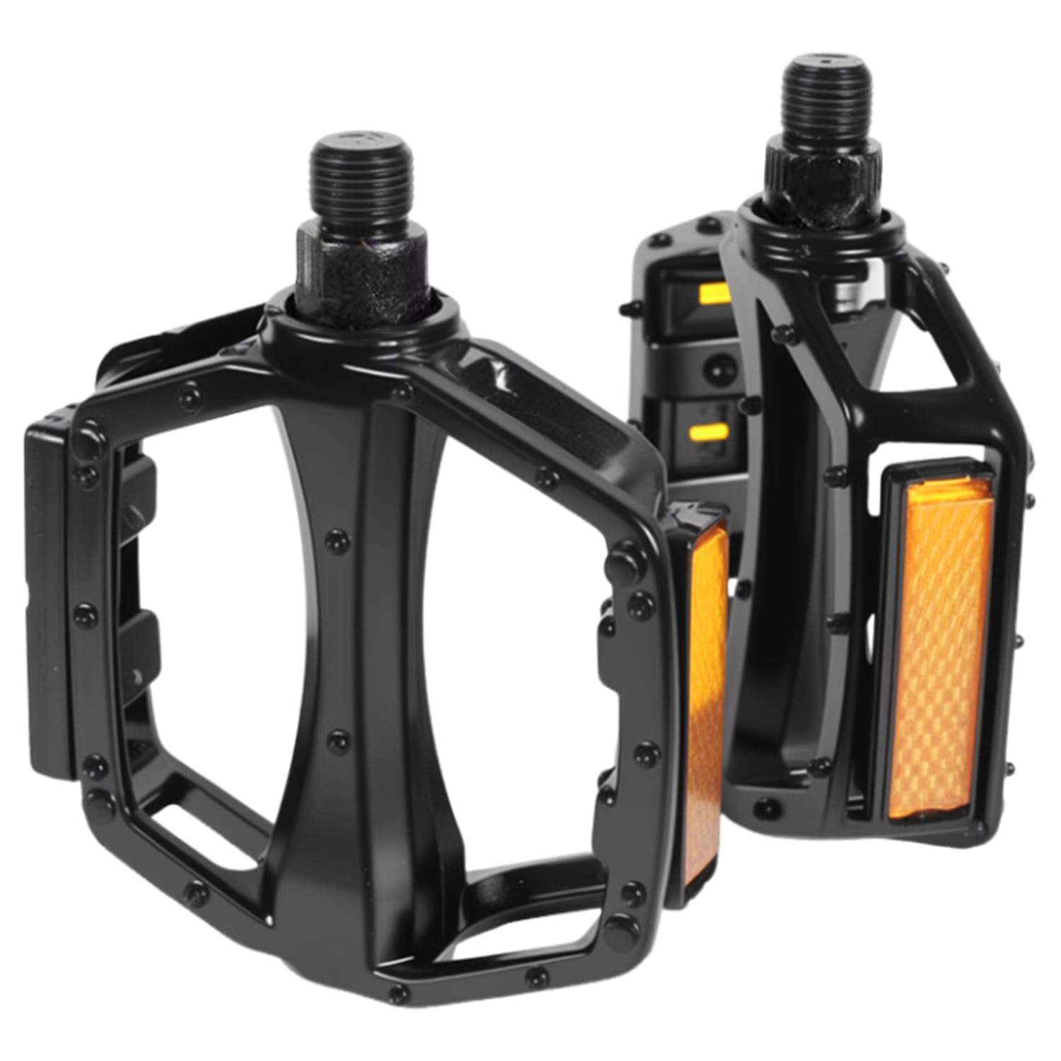 YUNYU Bicycle Pedals, Black, Lightweight Aluminium Pedals with Non-Slip Profile and Reflective Strips, 9/16 Inch Ball Bearing Pedals for MTB, City Bike, Trekking (400 g/Pair)