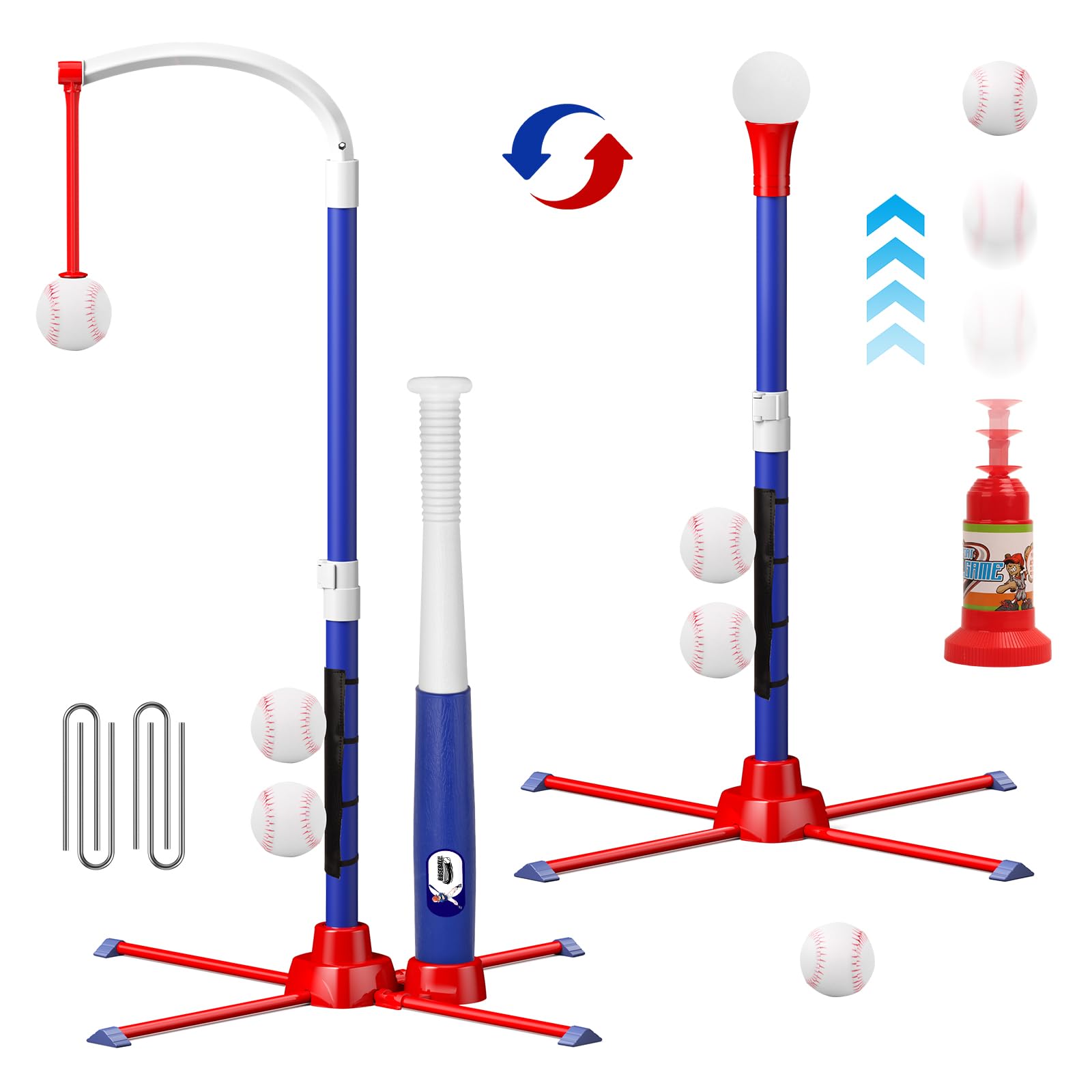 Latioi 3-in-1 T Ball Set for Kids 3-5, Adjustable Baseball Tee with Auto Ball Launcher, Hanging Stand & 4 Balls, Indoor/Outdoor Sports Toys Gifts for