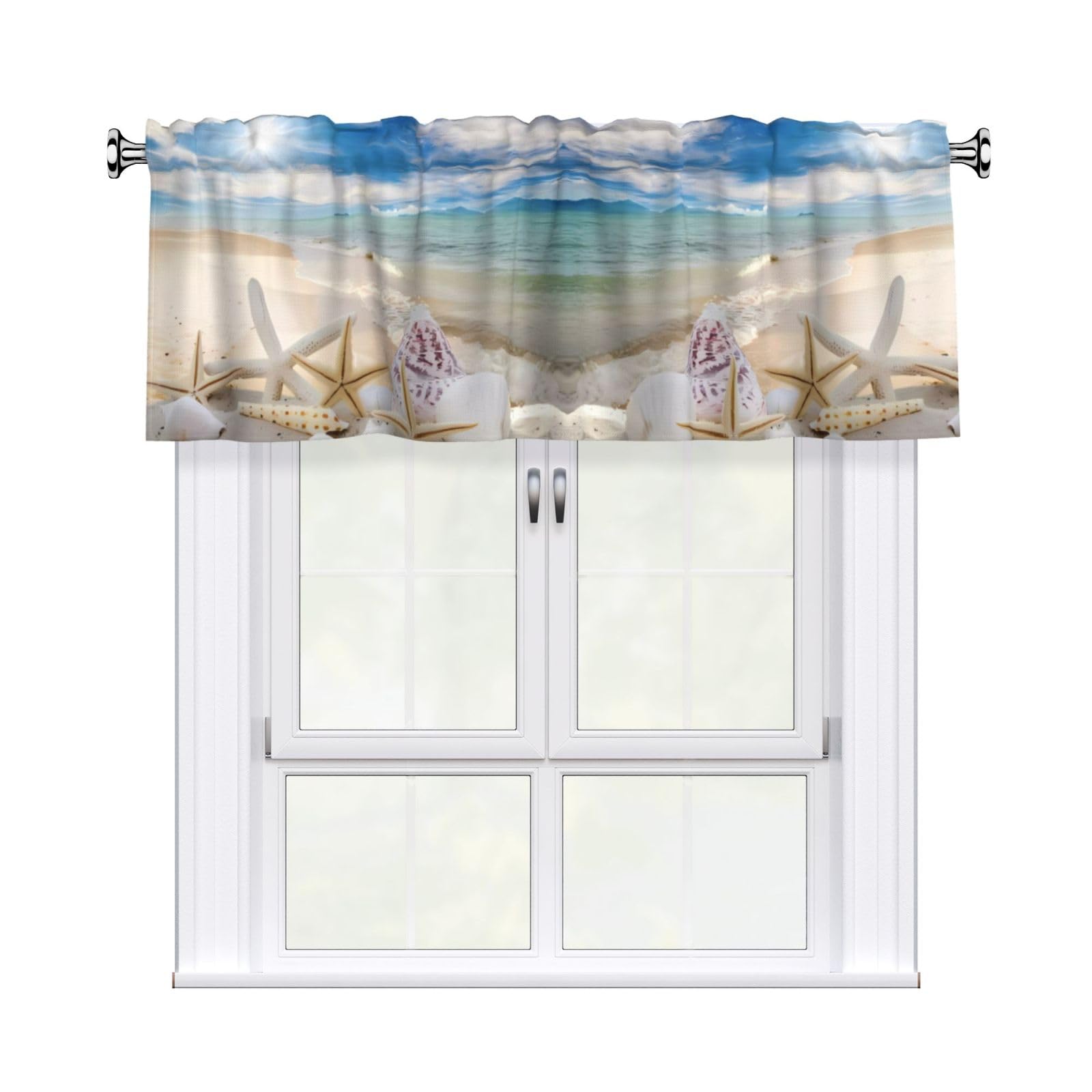 YYHHAOFA Beach Starfish Prints Durable Kitchen Window Layer – 54x18 Inch 100% Polyester Valance with Precision Construction