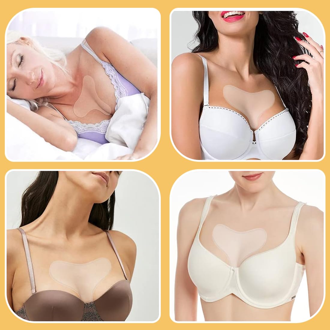 4 Pezzi Cerotti Antirughe in Silicone Trasparente per Collo, Décolleté e Petto – Patch Riutilizzabile Notturna per Donna e Ragazza, Cuscinetto Antietà per Prevenzione Rughe e Lift Cutaneo