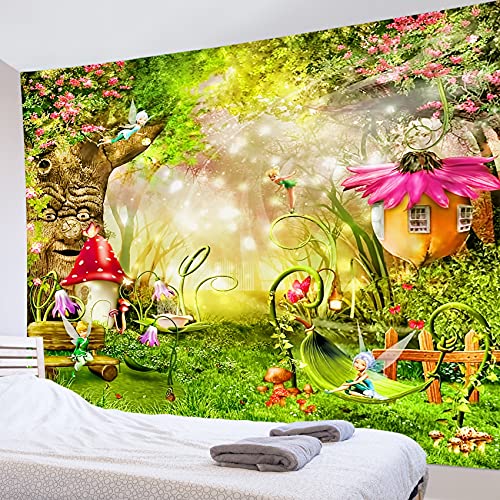 LB 童話世界 タペストリー 夢幻の森 フエアリー おしゃれ壁掛け 可愛い装飾布 インテリア 多機能 子供部屋 誕生日パーティー 布ポスター お店 個性ギフト 布製 横 (200x150cm)