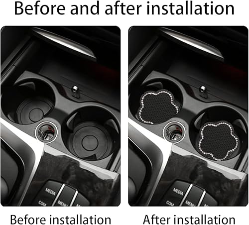 Miniatura 4 de 4 posavasos para automóvil, 2.75 pulgadas de cristal, antideslizante, con diamantes de imitación, bonito diseño de flor de ciruelo, universal para