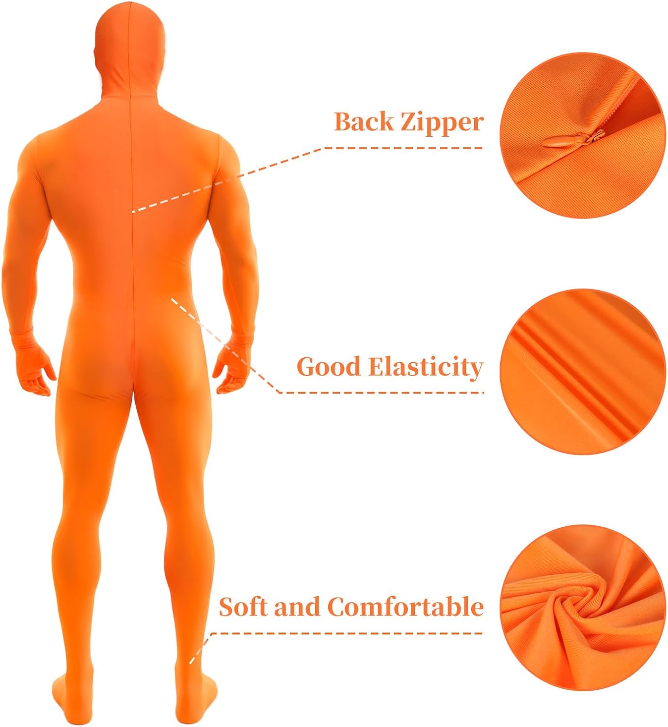 Orange Bodysuit for Men's & Women's - Open Face Stretchy Spandex Halloween Cosplay Full Body Suit Adult Zentai Costume - Image 3