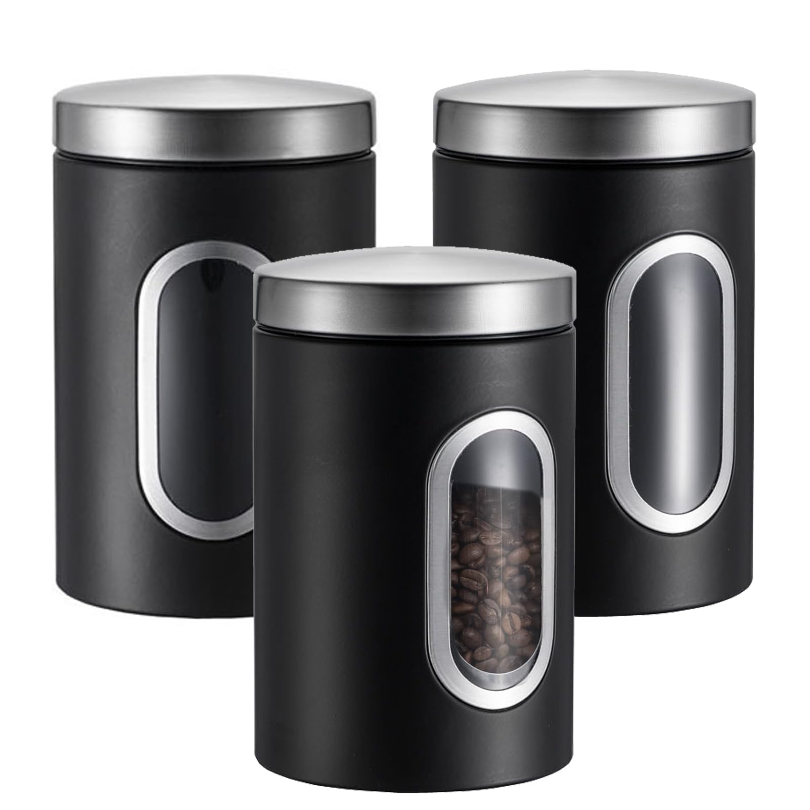 3 pezzi di cereali grossolani da cucina, tè, zucchero, barattoli per conservare freschi chicchi di caffè, barattoli sigillati in acciaio inox, kit nero