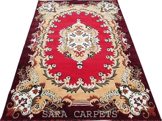 Image of Soft Thick Geometric Acrylic Washable Anti Skid Carpet. for Living Room Bedroom. Hall Size 9 x 12 feet (150X210 Cm) RED D26