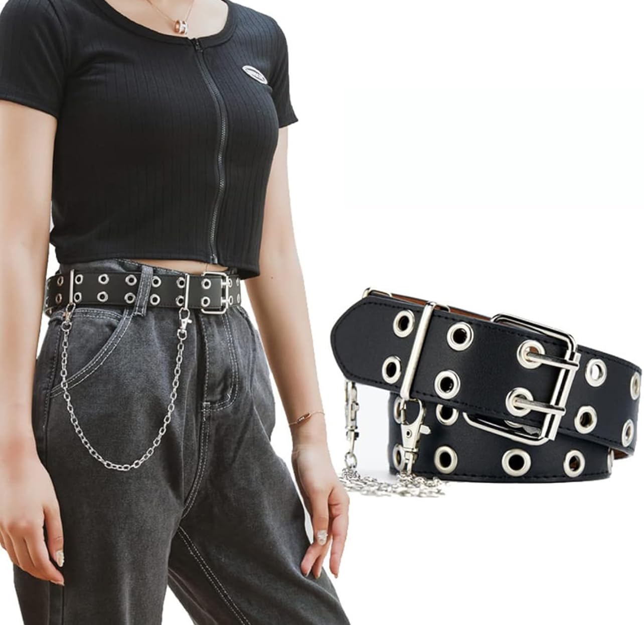 Shining Diva Fashion Punk Leather Belts for Women and Girls with Stylish Chain Waist Belt for Dresses Jeans (16720LB) Black