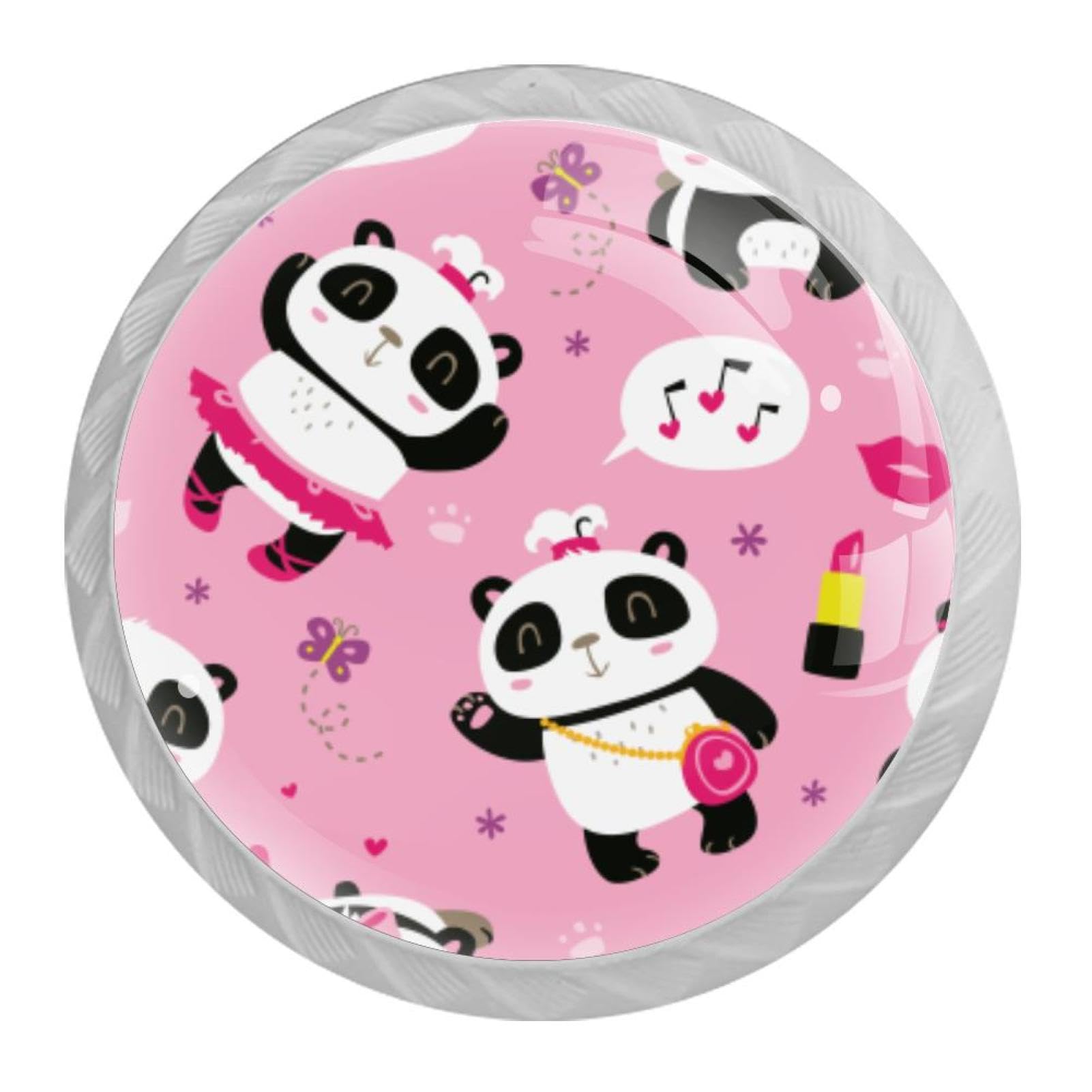 Tqmspg 4 Pieces Drawer Pulls Pink Background Pandas Door Knobs Dresser Handles for Kitchen Wardrobe Cupboard Hardware Furniture