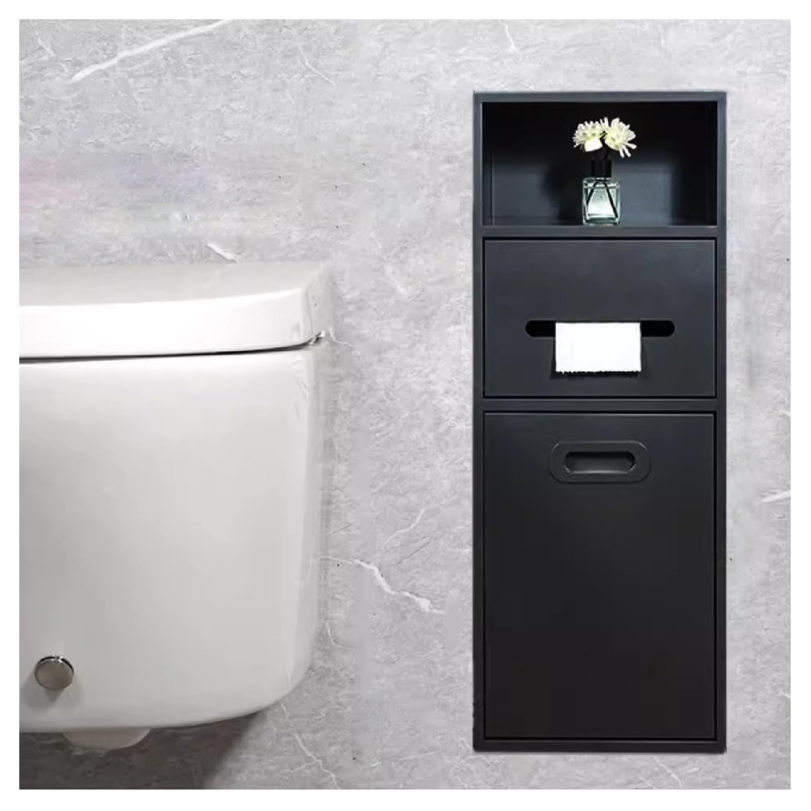 QUSYZD Stainless Steel Shower Nich, Waterproof Storage Toilet Paper Holder Shower Niche, Recessed Trash Can Alcove for Bathroom Storage/Shampoo/Toiletries,Grey-66,Black-66x20x14cm
