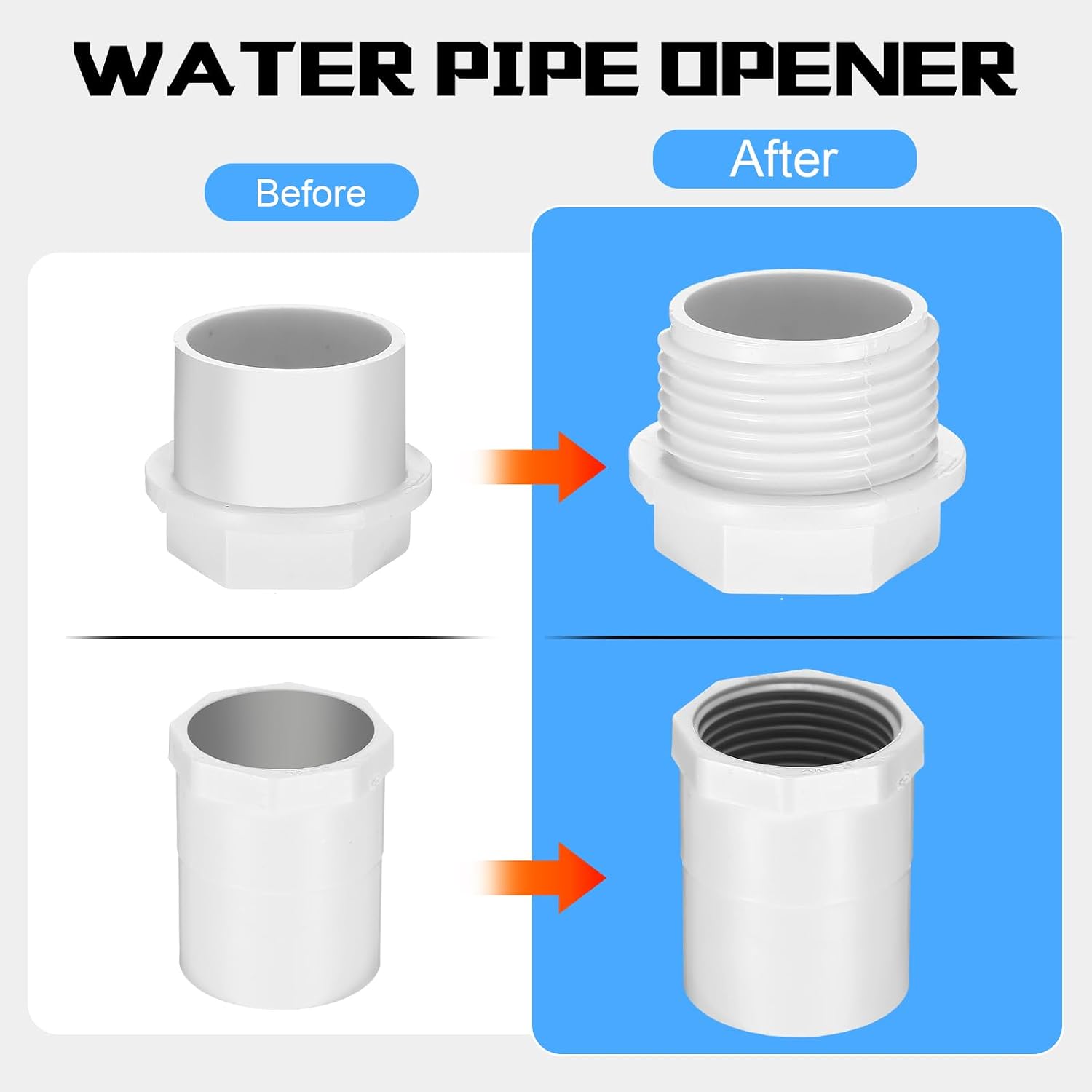 3 Set Pipe Reaming Tool for PVC Threader Kit, 1/2“,3/4”,1”