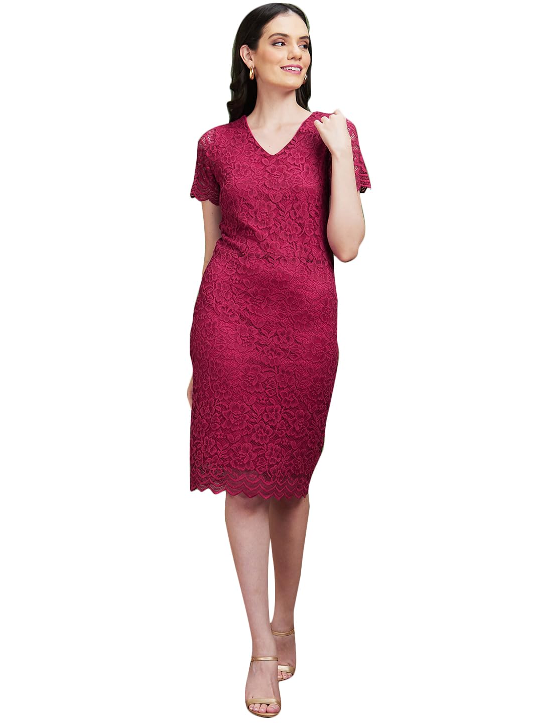 globus Women Bodycon Knee Length Dresses (3641160004_Wine_XL)-picture-15