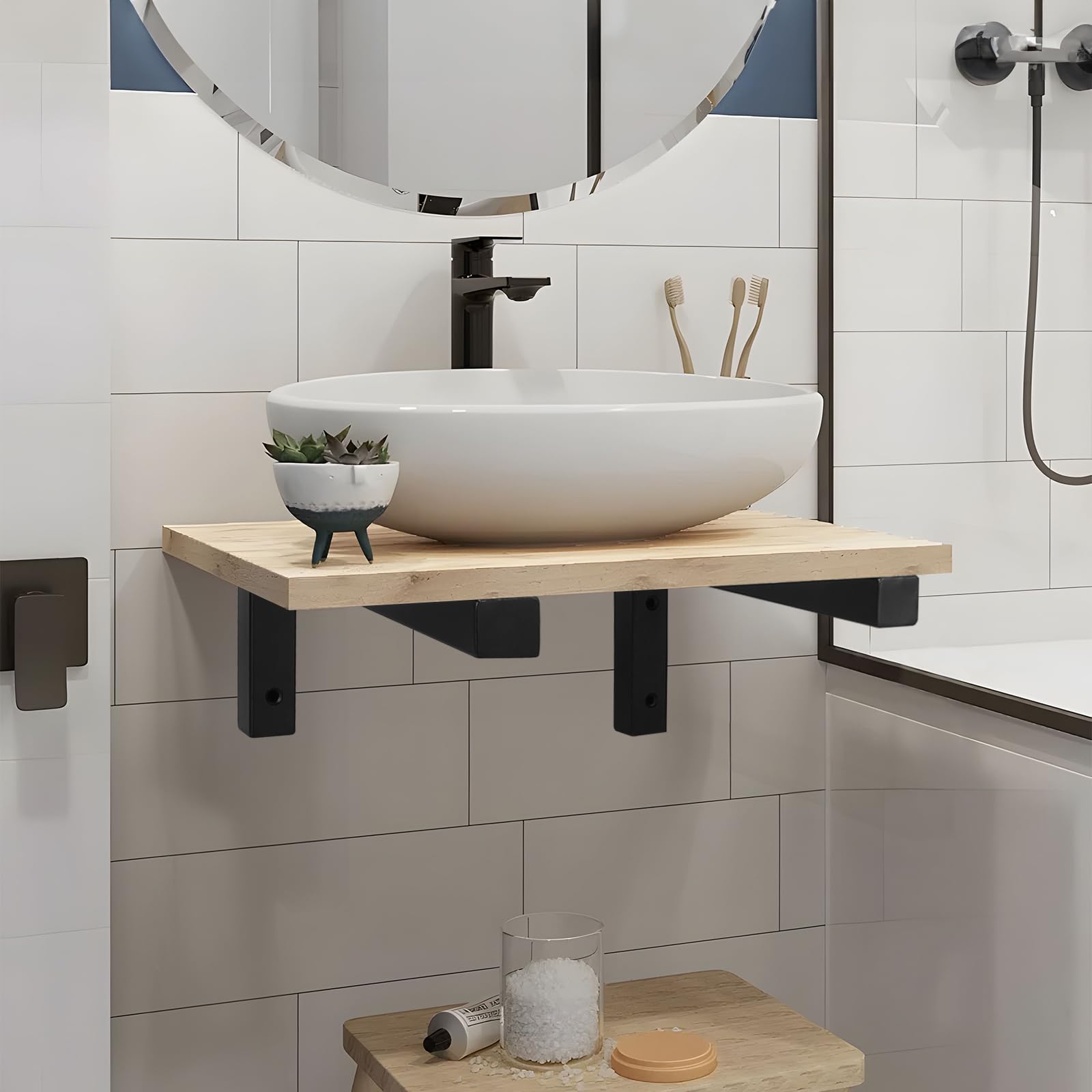 DBREAKS 2Pcs Escuadras para Estanterías Ángulo, Soporte de Pared para Lavabo, Escuadra de Carga Pesada, apoyo estable, para Lavabo y Estante de Pared, Subestructura de lavabo, 350x150 mm