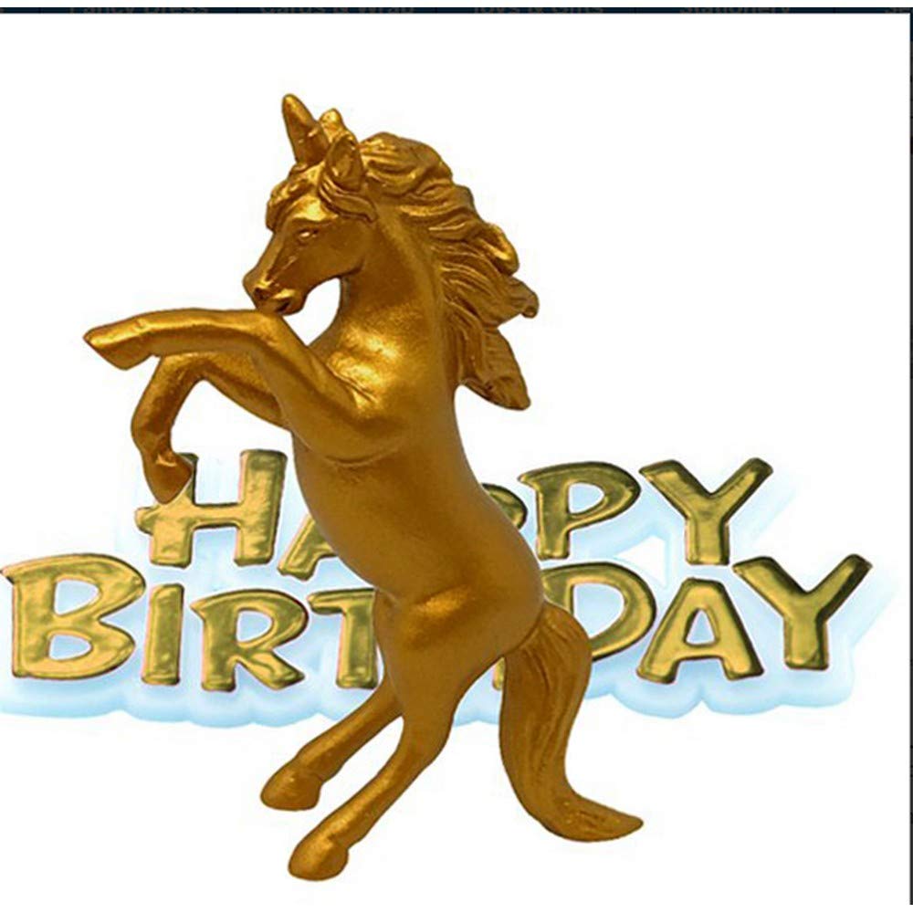 Anniversary House Unicorn Resin Cake Topper & Gold Happy Birthday Motto, 5.5 x 8cm (2.2 x 3.1")