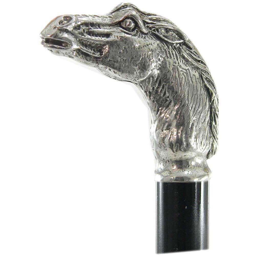 Bastone da passeggio in legno e peltro impugnatura testa cavallo Made in Italy