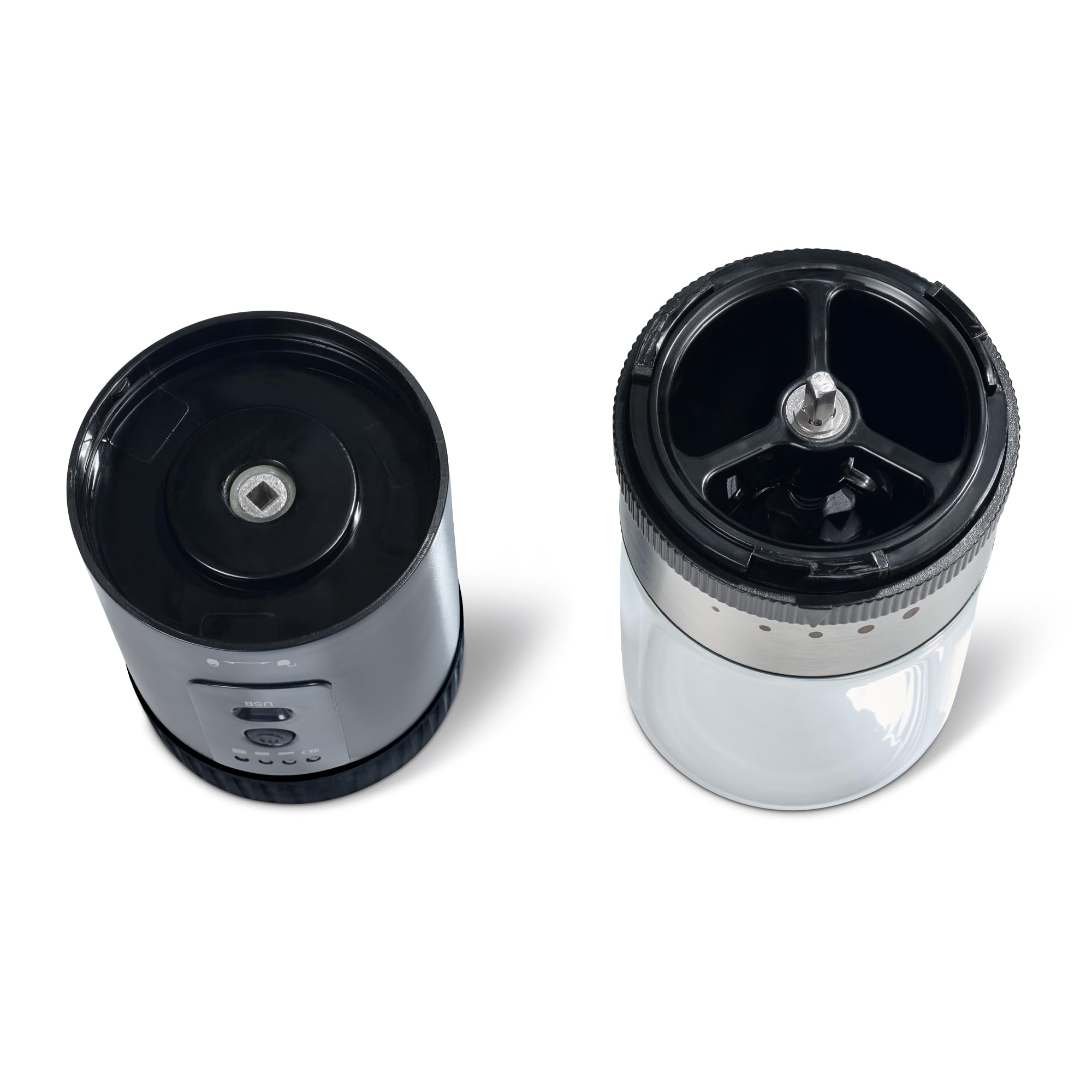 Tchibo Macinacaffè a batteria, contenitore in vetro, anello di macinazione in acciaio inox, 5 impostazioni di macinazione, nero/argento