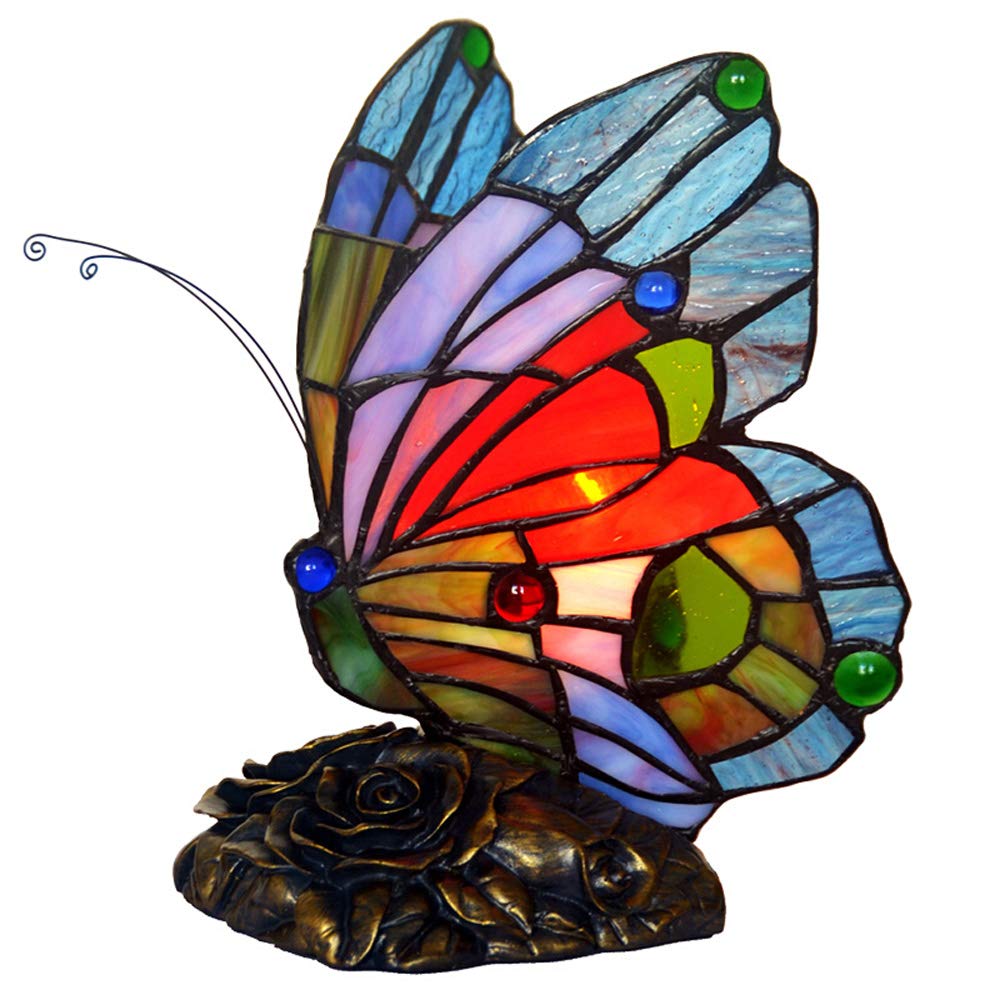 Wdbztj B Tiffany Style Utterfly Table Lamp, Stained Glass Night Light, E14 Ul, Resin Ase Edside Reading Desk Lamp For Edroom Living Room Study Decorative Lighting,