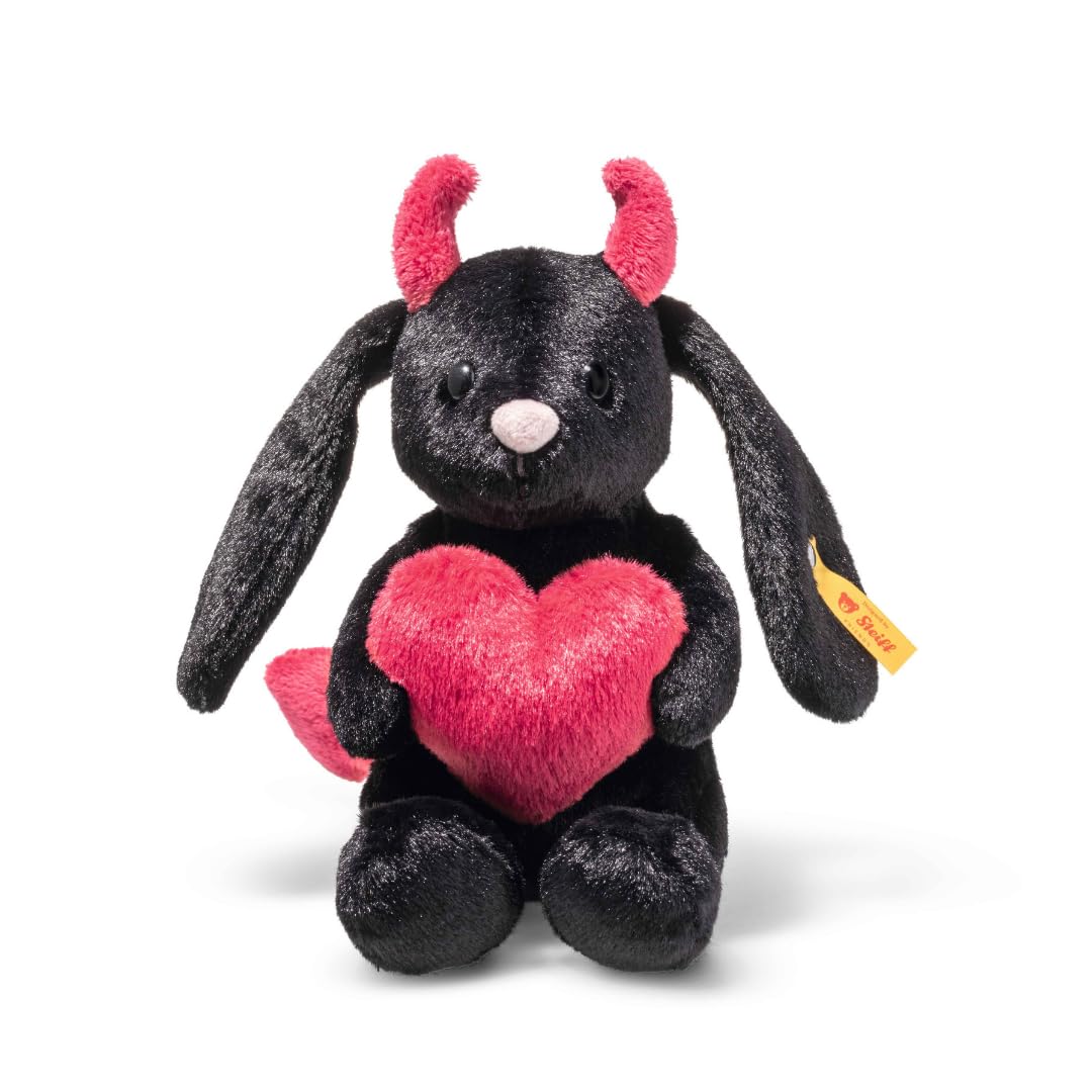 Steiff Cuddly Toy Hoppie Bunny Little Devil, Cute Stuffed Toy, Kids, Boys & Girls, Friends, Soft Toy 14 cm, Black, 081170 โ image 1
