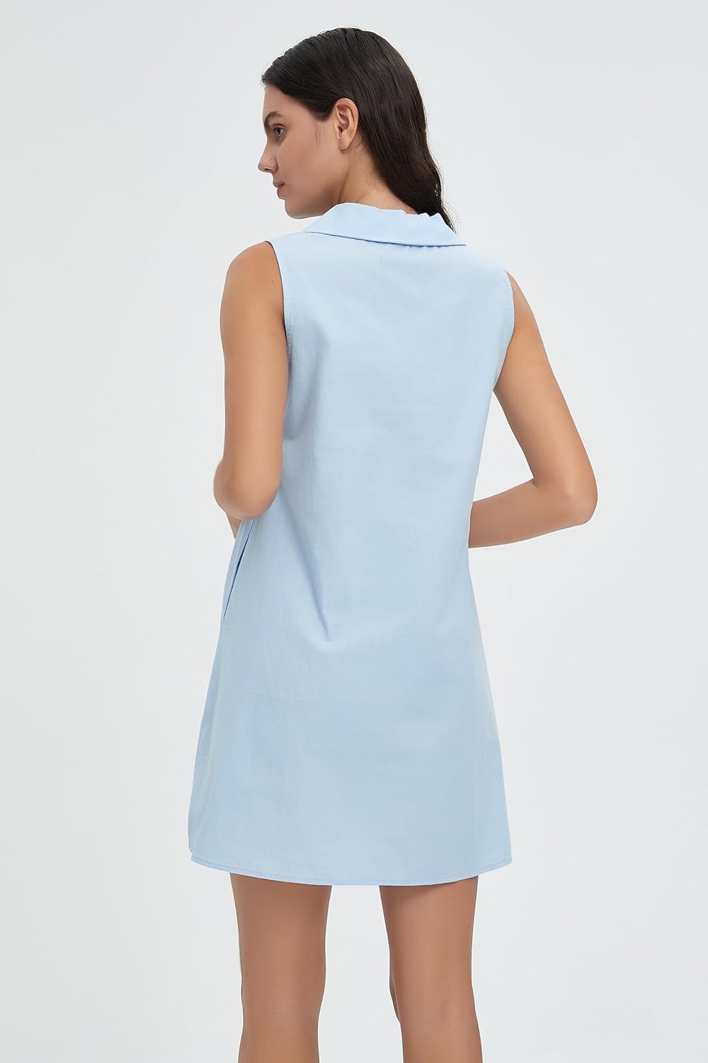 Womens Sleeveless Shirt Dress V Neck Collared Shift Flowy Mini Tank Dresses with Pockets - Image 7