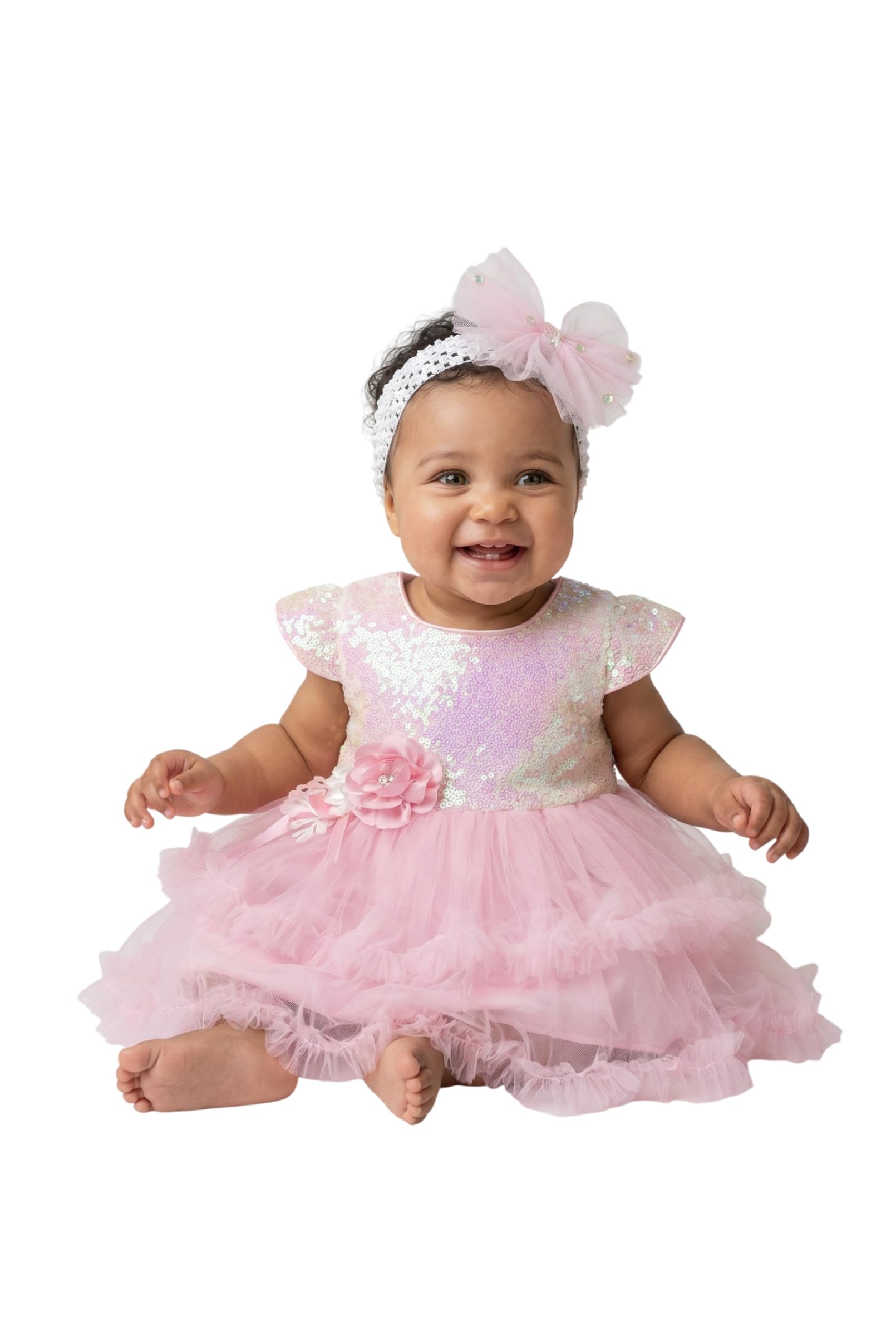 SIRRI Rosa Pailletten-Tüllkleid & Haarband-Set für Babys, Tutu-Geburtstags- und Hochzeitsoutfit