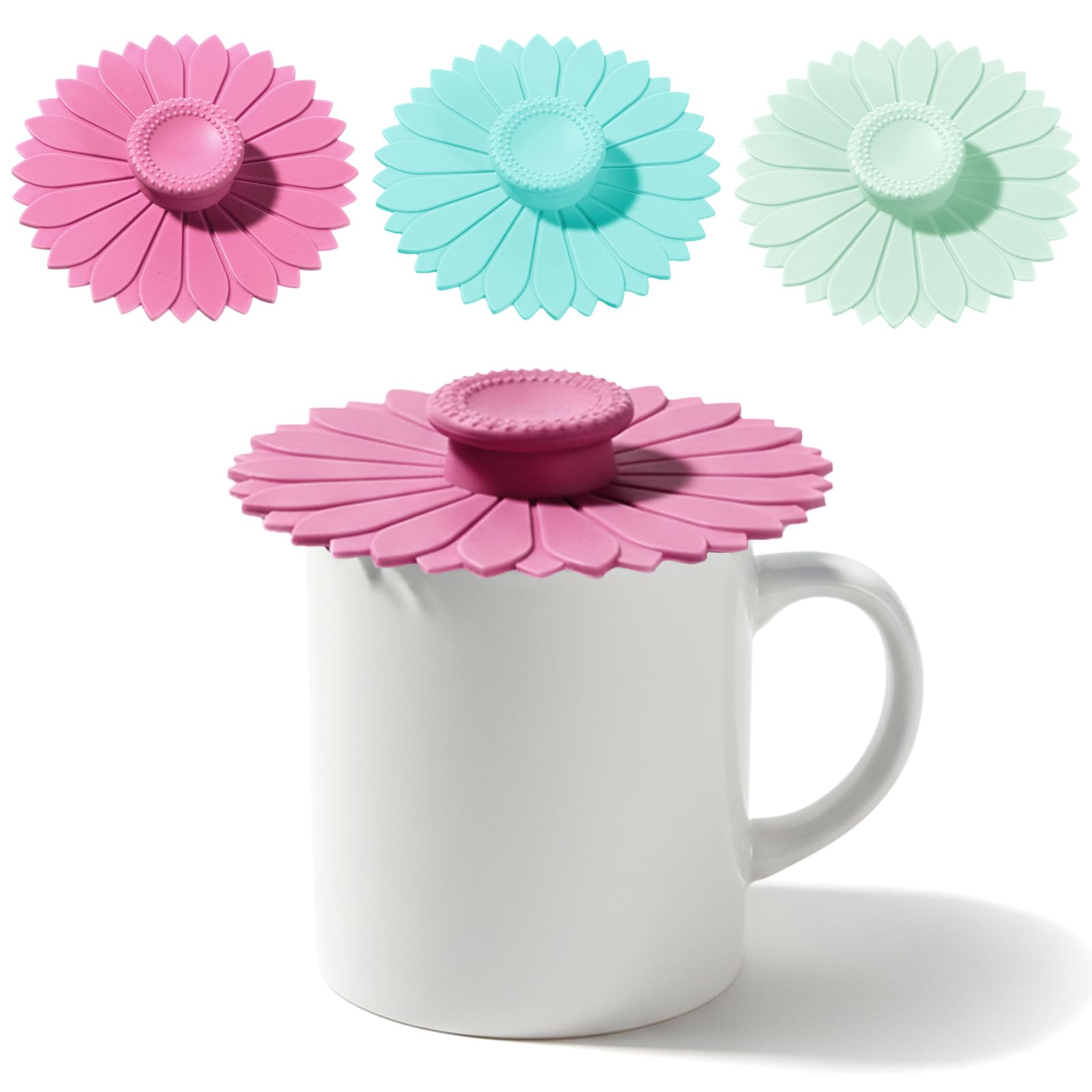 3 PCS Silicone Cup Lids, 10 CM Sunflower Cup Covers for Drink Reusable Anti-dust Mug Covers for Hot Drinks Tea Coffee Beer Wine