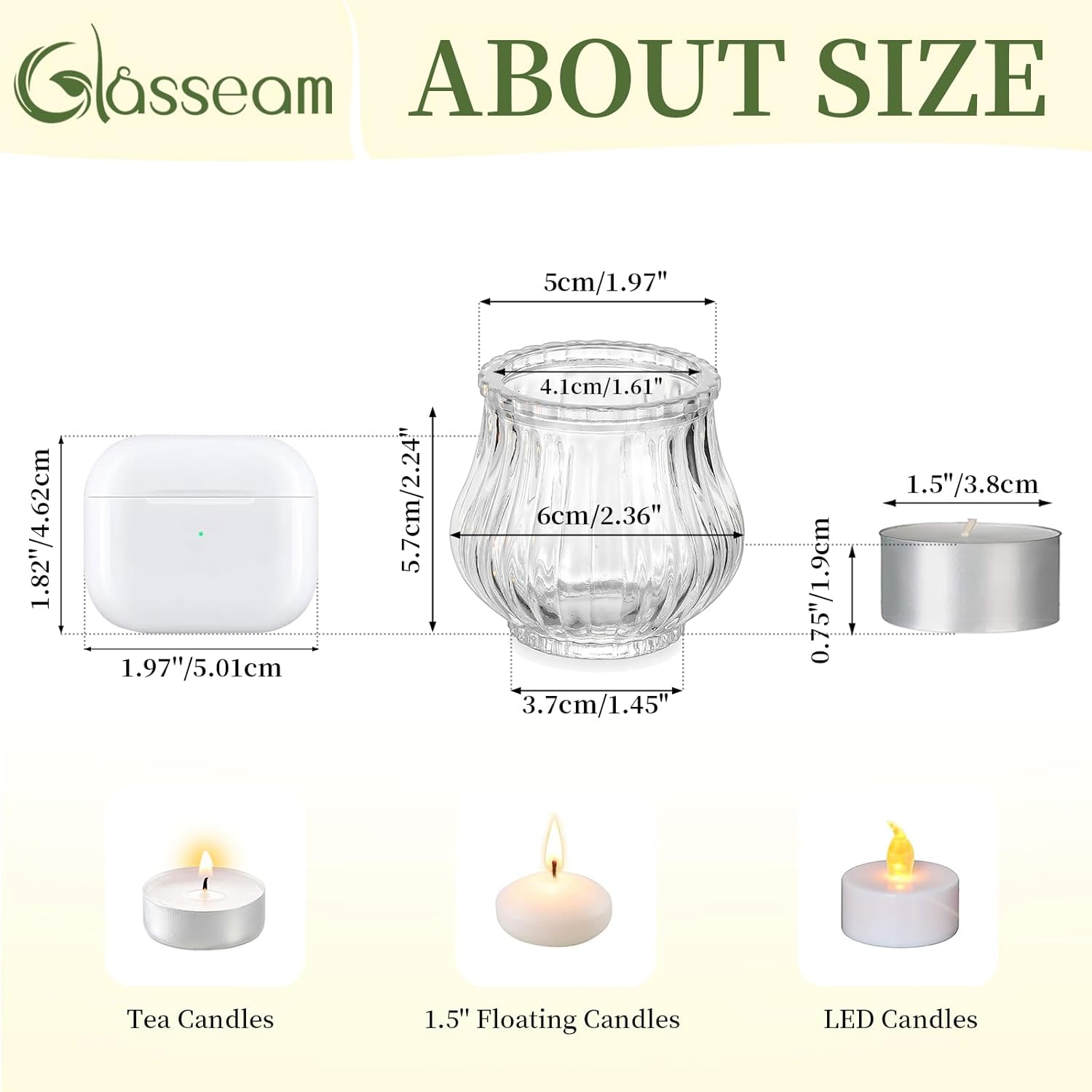 Glasseam Glass Tealight Candle Holder: 12 Pcs Ribbed Clear Votive Candle Holders Bulk for Wedding Centerpiece Christmas Table Decorations Party - Image 5