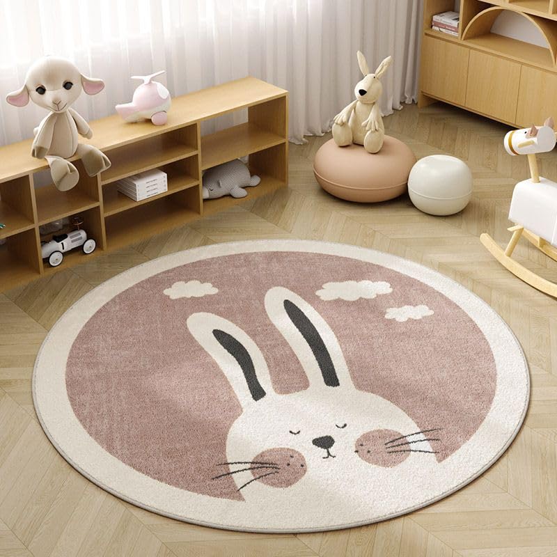 Tappeto Rotondo Nuvola Di Coniglio Rosa Tappeto Salotto Cameretta Peloso Antiscivolo Lavabile Scendiletto Camera da Letto Balcone Tappeti Soggiorno 80cm