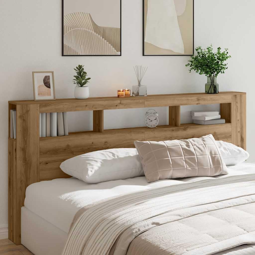 Cabecero LED de roble Artisan, 220 x 103,5 cm, material de madera RGB, con soporte de pared, diseño moderno, robusto, para dormitorio