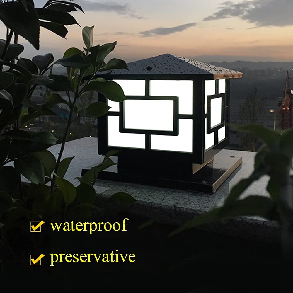 Lámpara de Sobremuro Exteriores Aluminio Luces de Pedestal Moderno Lámpara de Exterio Lámpara de Jardín IP44 Impermeable Cuadrad Lámpara de Pie Exterior E27 Patio Terraza Caminos, Negro,dorado
