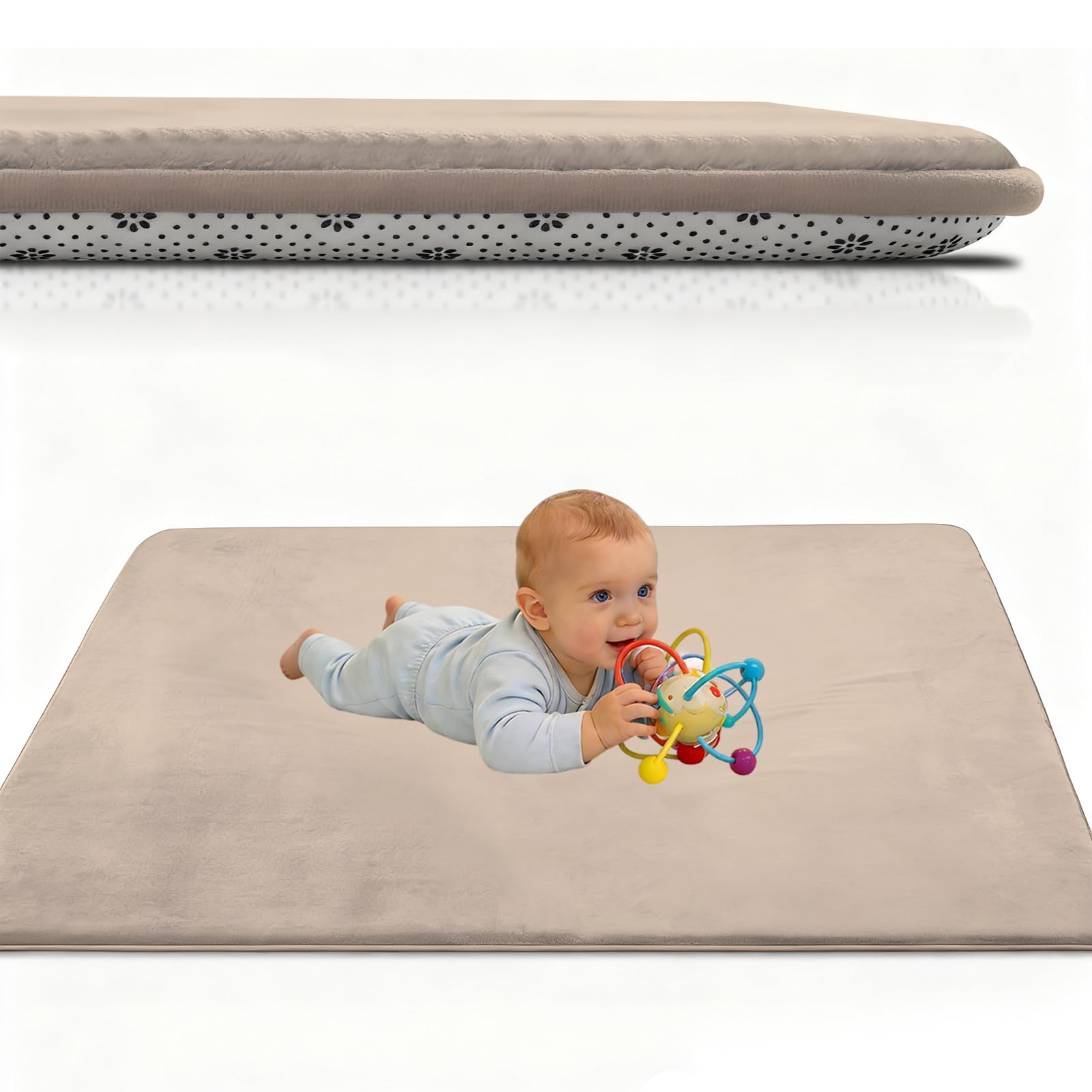 Krabbelmatte Baby 140 x 140 cm Hellbraun 2.5cm Dicke Schaumstoff Spielmatte, Teppich Kinderzimmer, Teppich Kinder Spielmatte mit Rutschfester Unterseite, Teppich Baby für Kinder, Kinderteppich