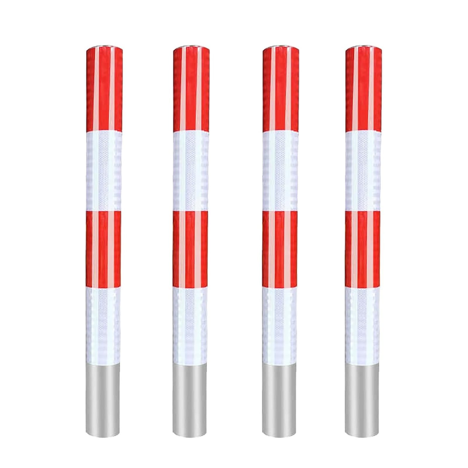 GHHVFEC Rustproof Waterproof Traffic Bollards with Reflective StripsSet of 4 Durable Parking Barriers for Driveway Safety Traffic Control and Secured Areas