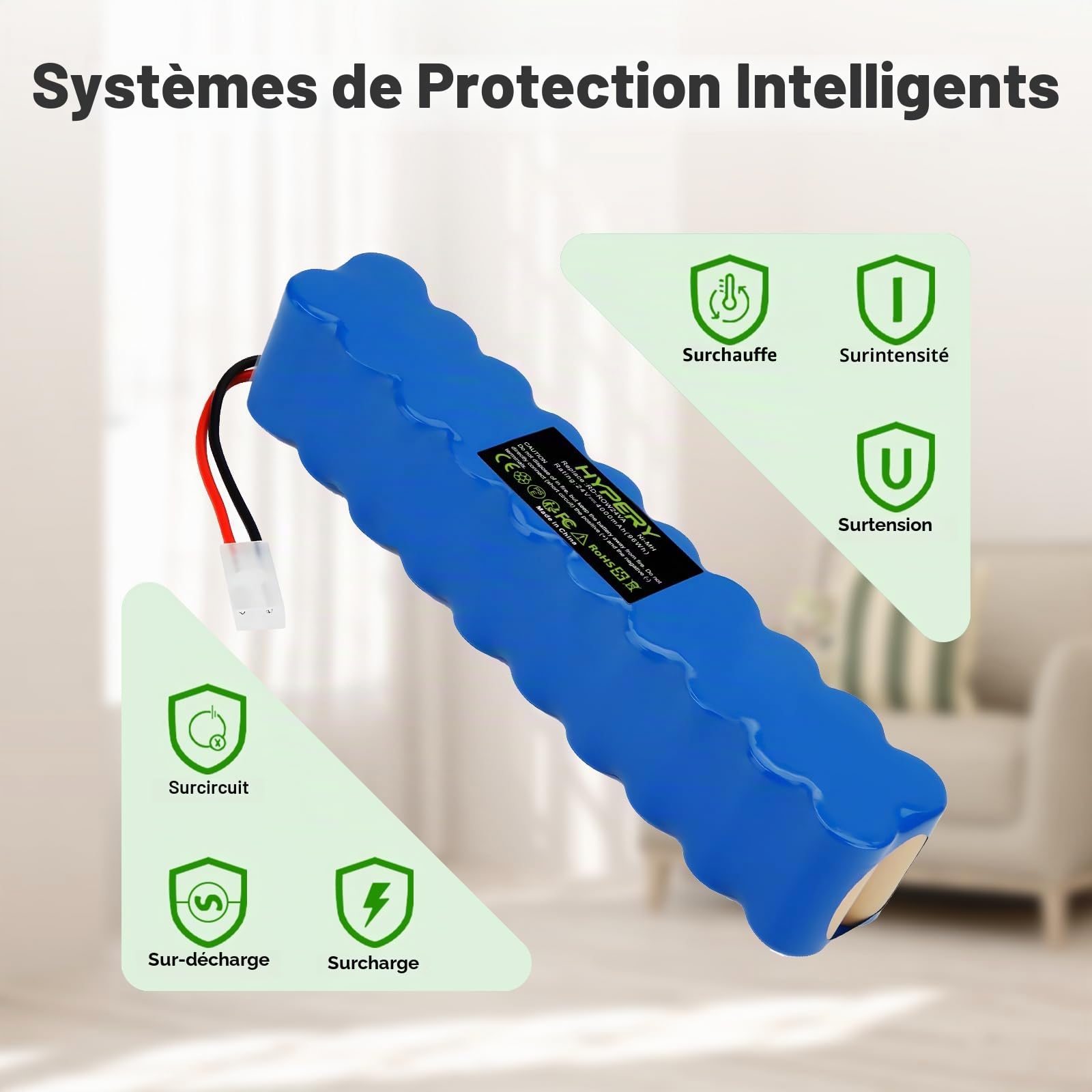 24V 4000mAh Batterie de Remplacement Ni-MH pour Rowenta Air Force Extreme RH8770, RH8770WU, RH8770WU-2D-1, RH8771,RH877101, RH8775, RH877501, RH8779 Air Force Extreme Plus Propre