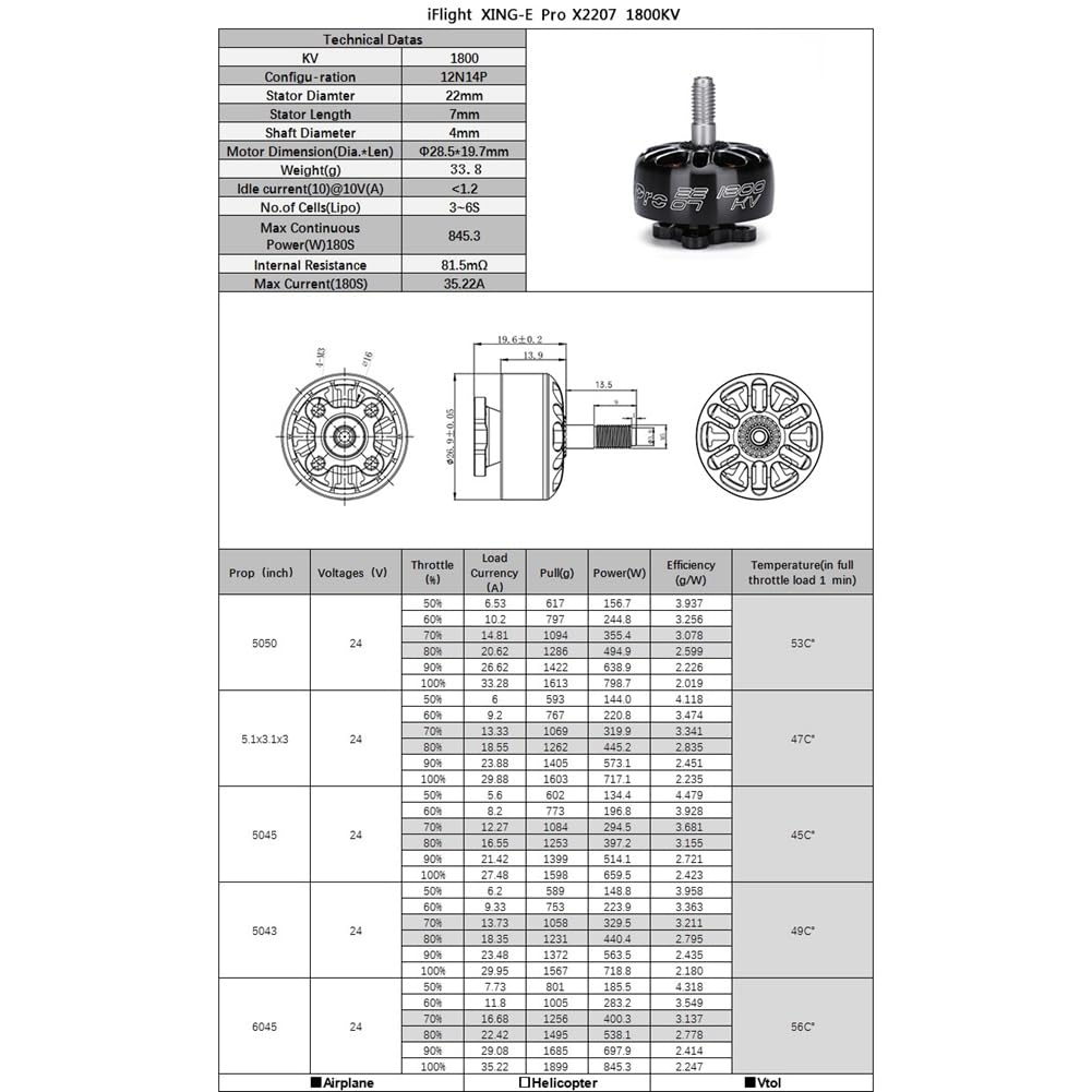 4pcs -E Pro 2207 1800 KV Bürstenloser Motor 3-6S Lipo 4 mm Wellendurchmesser für 5-6-Propeller RC FPV Freestyle Drohnen