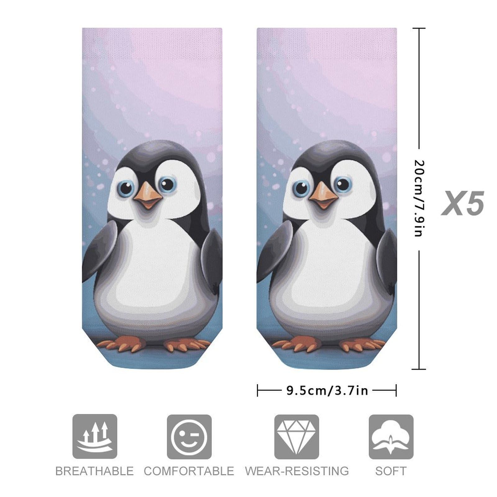 I Love Penguins Ankle Socks for Men & Women, 5 Pairs Breathable Soft Low Cut Socks, Stretch Sweat Wicking Sox