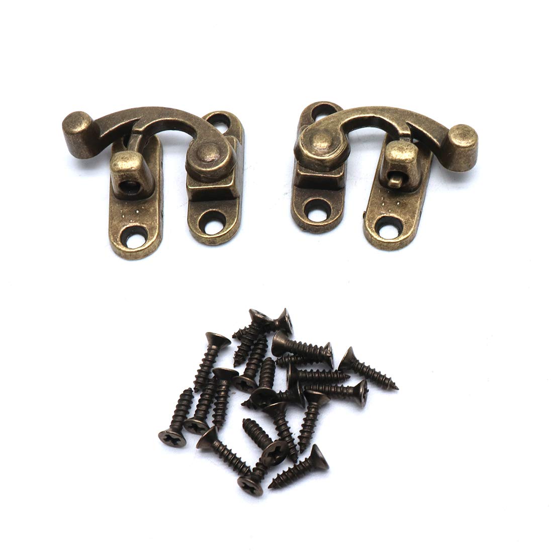 Sydien Zinc Alloy Latch Hook Hasp Wood Jewelry Box Latch Hook Clasp w Screws 10 Pack, Antique Bronze(Right & Left Latch Buckle) 1