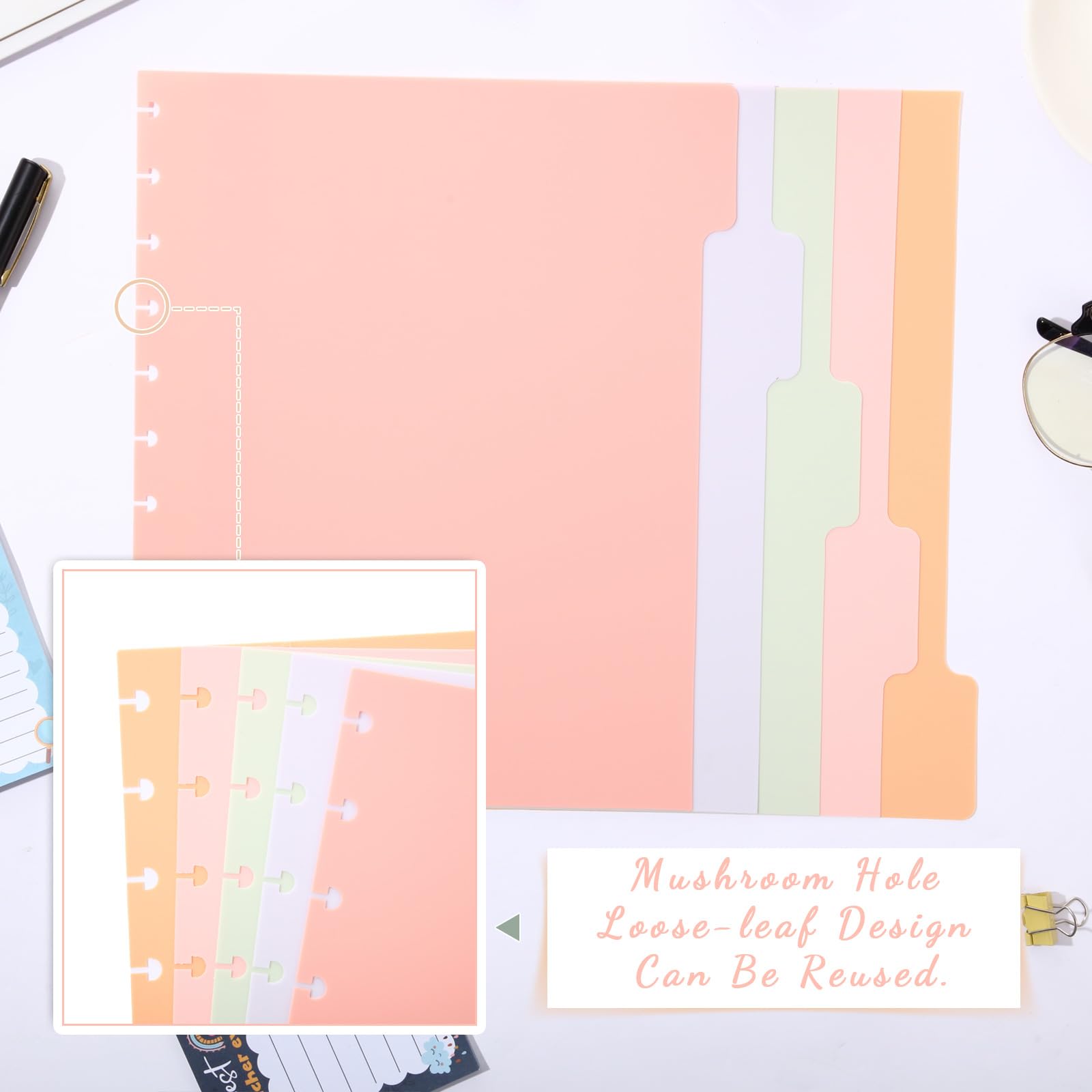 Dispowreath 6 Sets 5 Tab Note Taking System Discbound Tab Dividers 8.5 x 11 Inch Letter Size Plastic Dividers Multicolor 5 Colors for Office Subject Document (Dream Color) - Image 5