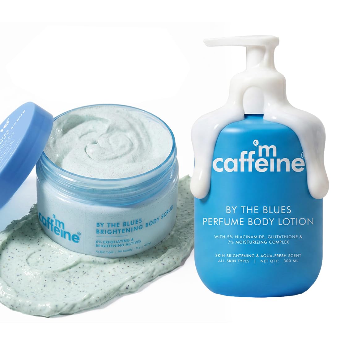mCaffeine Bright Body Duo | By The Blues Exfoliating & Brightening Scrub & Perfume Lotion | 6% Actives | Walnut & Apricot | Niacinamide & Glutathione | 72 hr Moisturization | Aqua-Fresh Fragrance-image-25