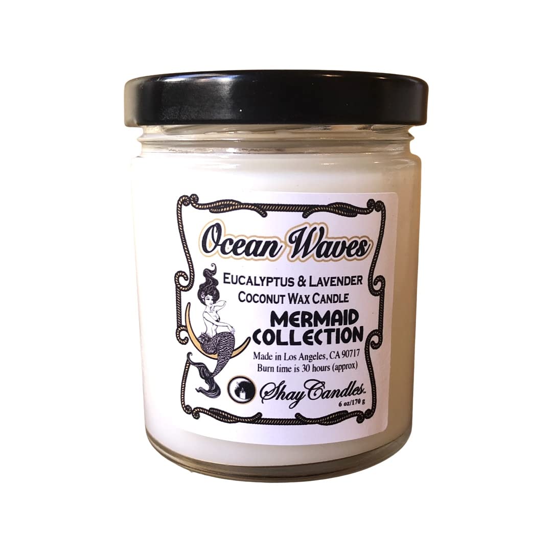 Eucalyptus, Lavender Scented 6 oz Coconut Wax Candle ||"OCEAN WAVES"