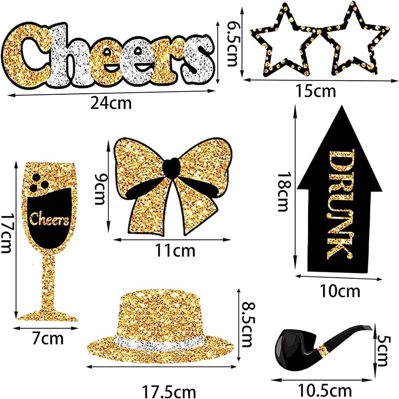 Accesorios para fotomatón negro dorado para cumpleaños, boda, fiesta de Año Nuevo, mezcla de sombreros, máscara, lápiz labial, corbata, coronas y más accesorios divertidos para selfies