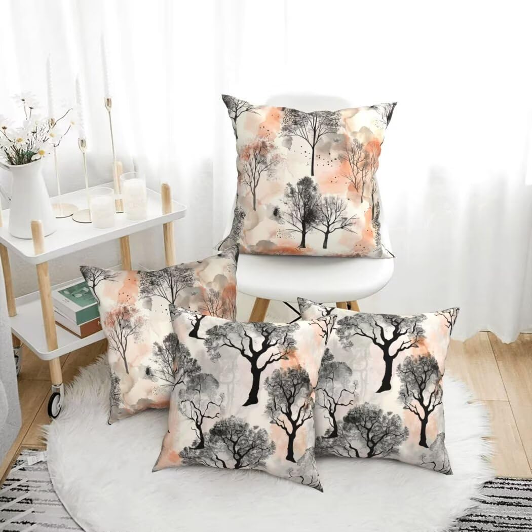 Kissenbezug 65x65 Samt Grau Kissenbezüge 4er Set Dekorative Sofakissen Couchkissen Minimalistischer Baum Sofa Kissen Kissenhüllen mit Verstecktem Reißverschluss für Schlafzimmer Wohnzimmer -LI548