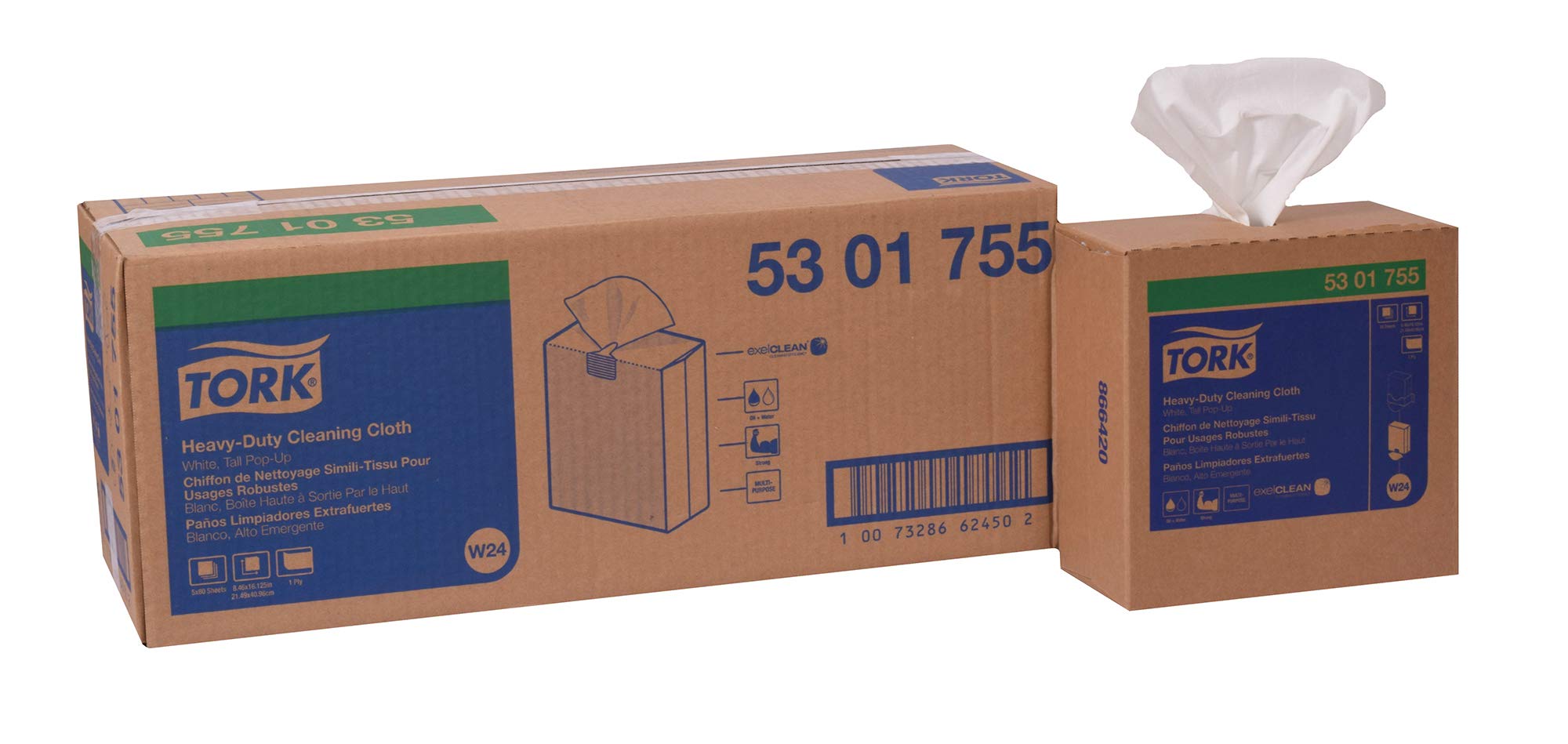 Tork5301755 Heavy-Duty Cleaning Cloth, Pop-Up Box, 1-Ply, 8.46" Width x 16.125" Length, White (Case of 5 Boxes, 80 per Box, 400 Cloths)