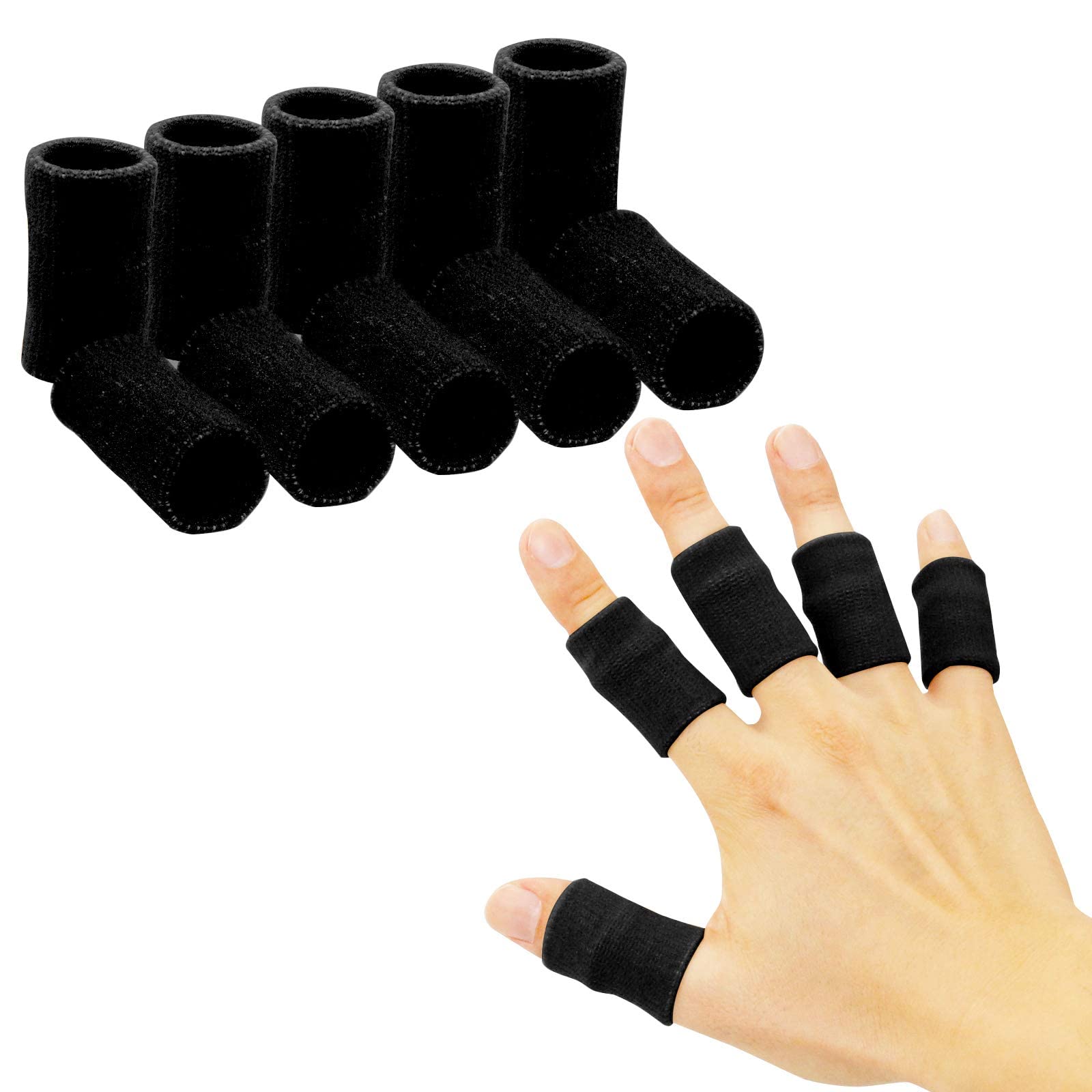 Finger Sleeves, KASTWAVE 10PCS Thumb Splint Brace for Triggger Finger Support, Breathable Elastic Finger Tape, Compression Pression Protector for Reliving Pain, Compression Aid for Sports (Black)