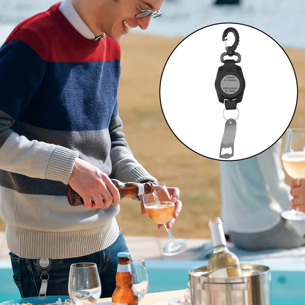 Tauchen Retractor, 43 zoll Lanyard Sicherheitskabel Mit Karabiner Für Freitaucher Schwarz Einziehbarer Tauchgurt Teleskop Schlüsselhalter Büro Outdoor Ausziehbar Schlüsselanhänger | Schlüsselrolle, ausziehbar, aus Metallkabel, mit Karabinerhaken für Gürte