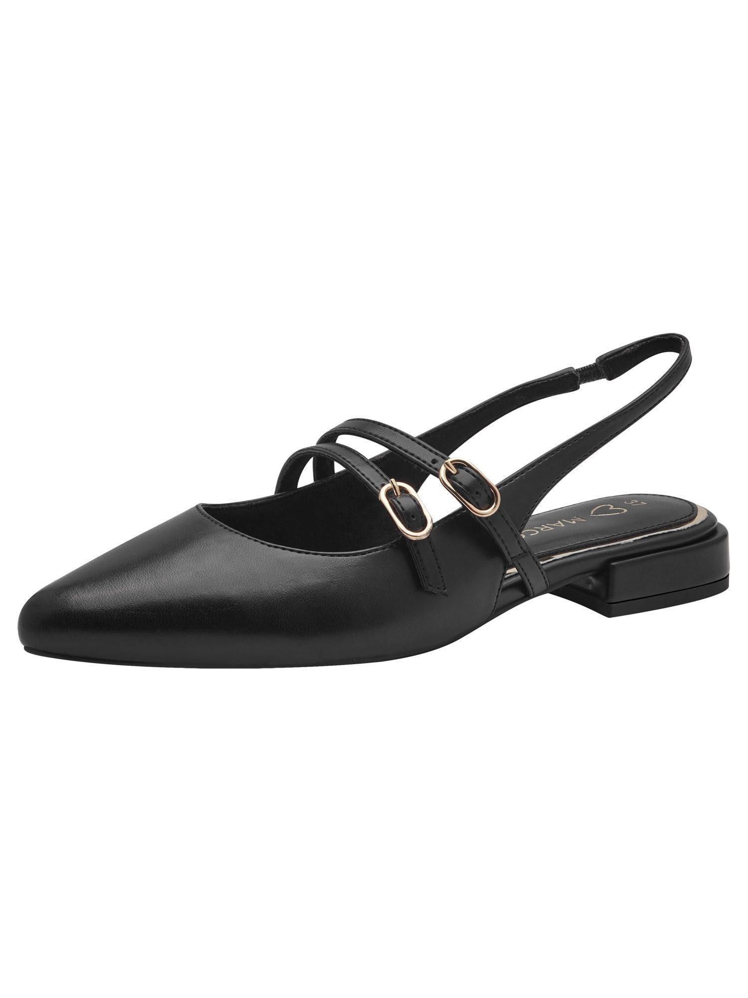 MARCO TOZZI Women Ballet Flats Soft Feel Me Footbed Soft Lining Vegan Pointed, Black (Black), 8.5 UK