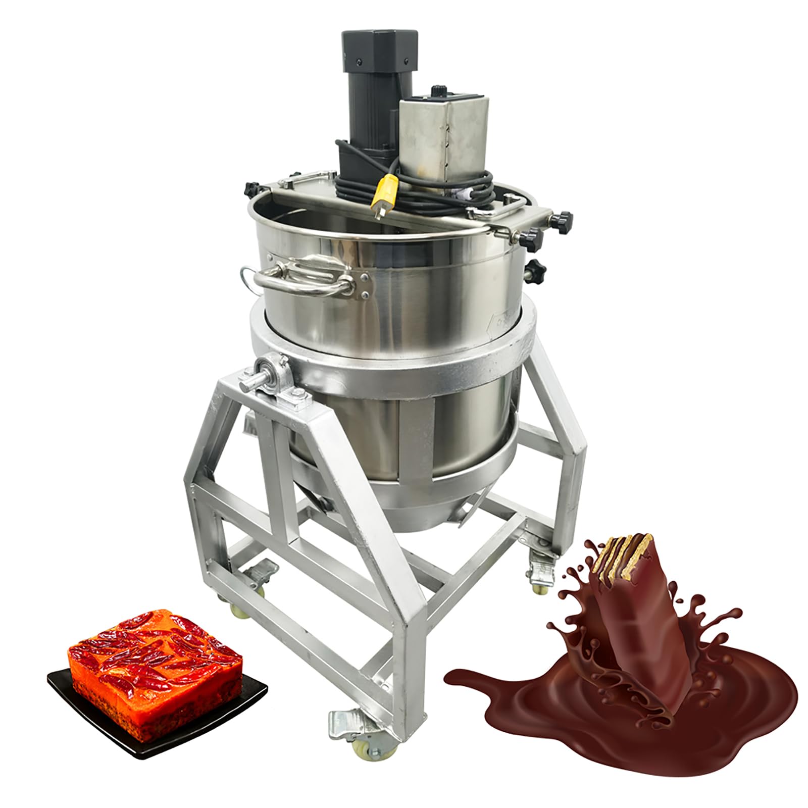 EQCOTWEA Automatic Pot Stirrer Cooking Mixer Pot Agitator Chocolate Paste Heat Mixing Machine Lipstick Heating Mixing Filling Machine 50L/13.2gal Food Mixer Hand Tilt LPG and Electric Stirrer 110V
