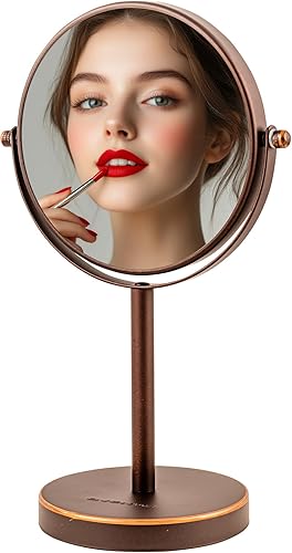 OVENTE Espejo de maquillaje de mesa de 6 pulgadas con aumento 1X7X, diseño giratorio de 360, espejo de tocador independiente de doble cara perfecto